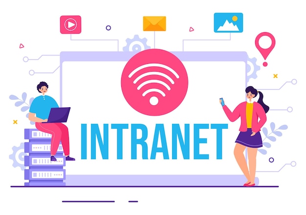 Ilustración vectorial de la tecnología de conexión a la red de Internet de Intranet para compartir información
