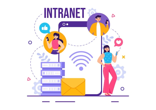 Vector ilustración vectorial de la tecnología de conexión a la red de internet de intranet para compartir información