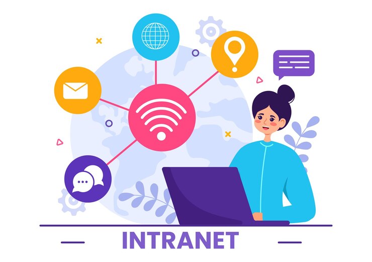 Vector ilustración vectorial de la tecnología de conexión a la red de internet de intranet para compartir información