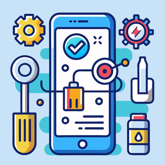 Ilustración vectorial de la tecnología móvil y las herramientas digitales Iconos configurados para el desarrollo de aplicaciones Internet de las cosas y dispositivos inteligentes
