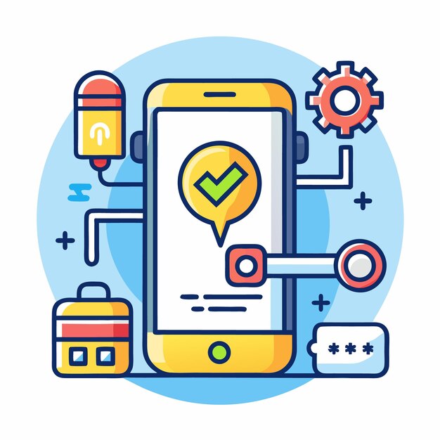 Ilustración vectorial de la tecnología móvil y las herramientas digitales Iconos configurados para el desarrollo de aplicaciones Internet de las cosas y dispositivos inteligentes