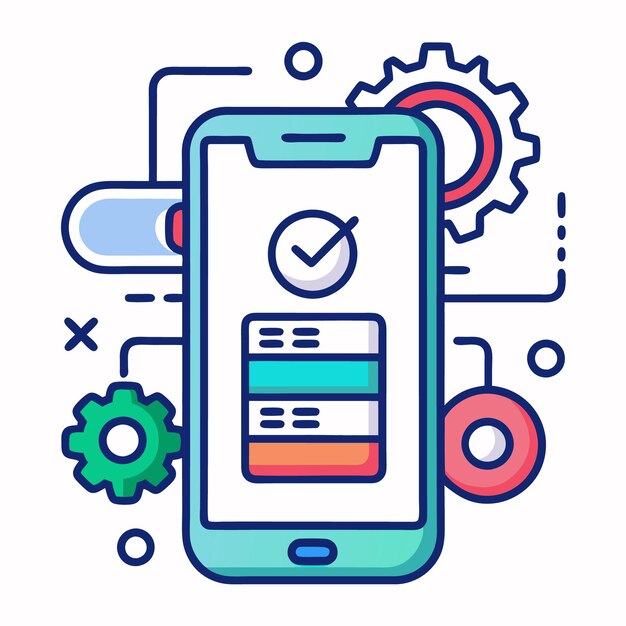 Ilustración vectorial de la tecnología móvil y las herramientas digitales Iconos configurados para el desarrollo de aplicaciones Internet de las cosas y dispositivos inteligentes