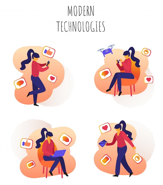 Ilustración vectorial de tecnologías modernas escritas.