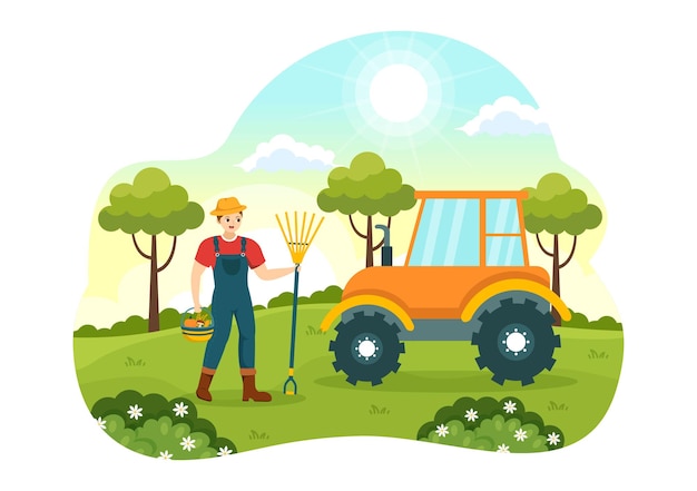 Vector ilustración vectorial de temporada de cosecha con otoño de calabazas y agricultura estacional en una granja