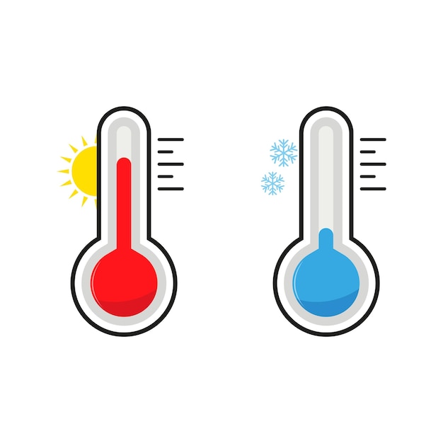 Ilustración vectorial de los termómetros de clima caliente y frío