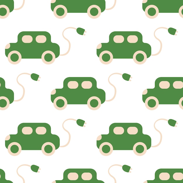 Ilustración vectorial textil del patrón eco-biológico de carga de automóviles eléctricos