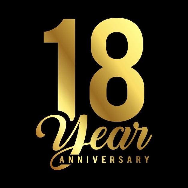 Ilustración vectorial de texto con letras para el aniversario de bodas del año 18