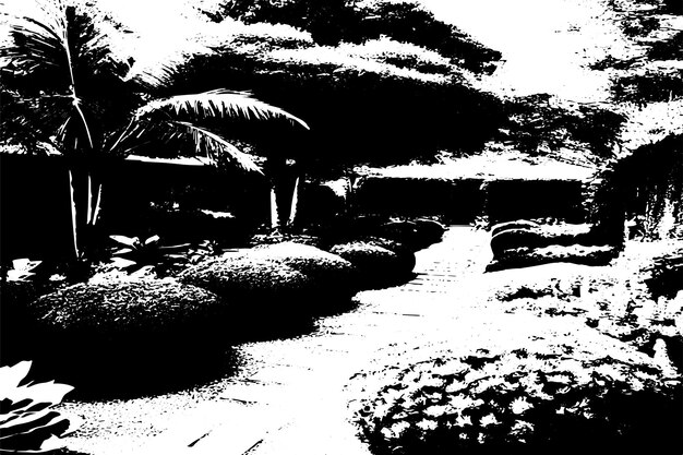 Vector ilustración vectorial de textura negra del jardín real superposición monocromática de fondo grunge desestresado