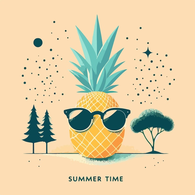 Vector ilustración vectorial de tiempo de verano con concepto aislado de piña