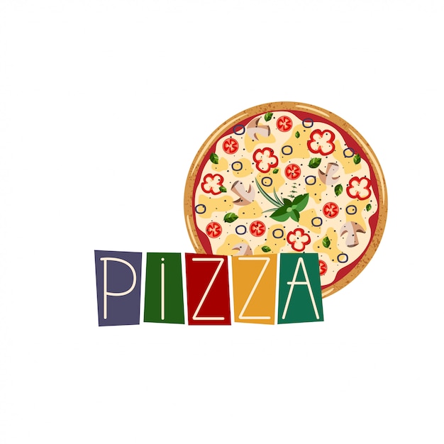 Vector ilustración vectorial con toda la pizza vegetariana para caja de pizza