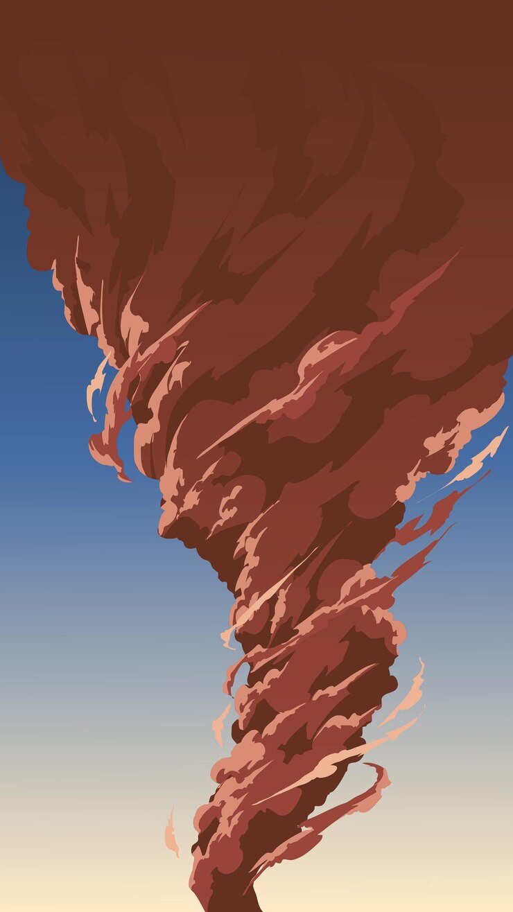 Vector ilustración vectorial de un tornado marrón giratorio contra un cielo azul
