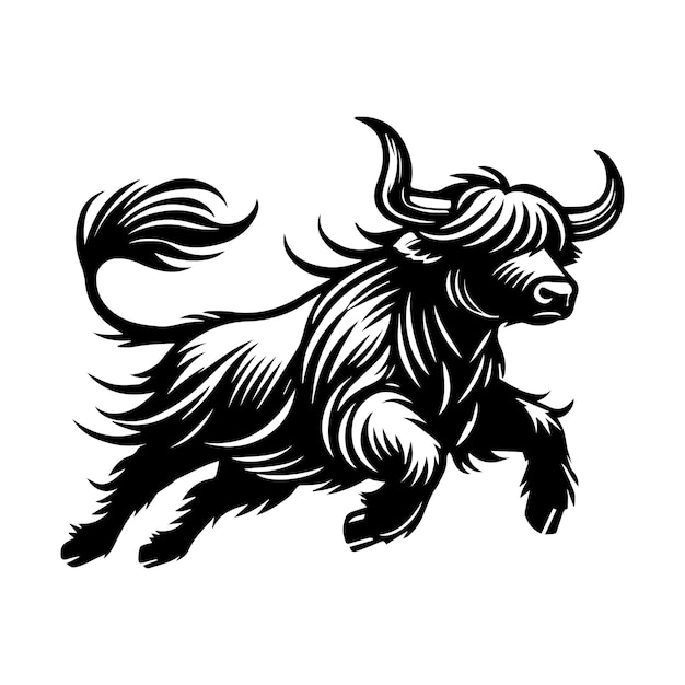 Ilustración vectorial del toro de las tierras altas que salta