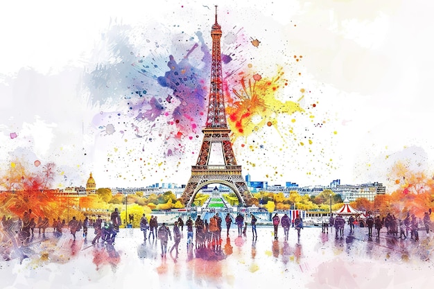 Ilustración vectorial de la Torre Eiffel en París con acuarela