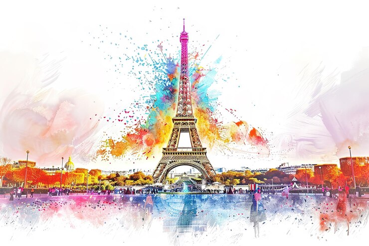 Vector ilustración vectorial de la torre eiffel en parís con acuarela