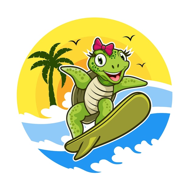 Ilustración vectorial tortuga en la playa diseño de logotipo a todo color mascota de dibujos animados
