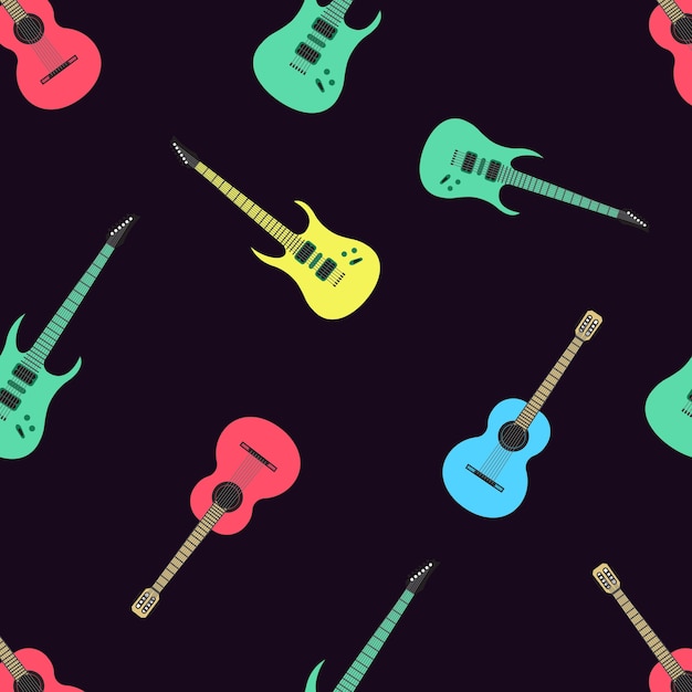 ilustración vectorial totalmente editable sin fisuras patrón de guitarras aisladas