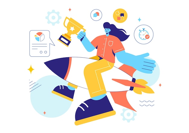 Ilustración vectorial de trabajadores de oficina que demuestran habilidades blandas de empatía comunicación desarrollo de ideas habilidades y educación en un fondo plano