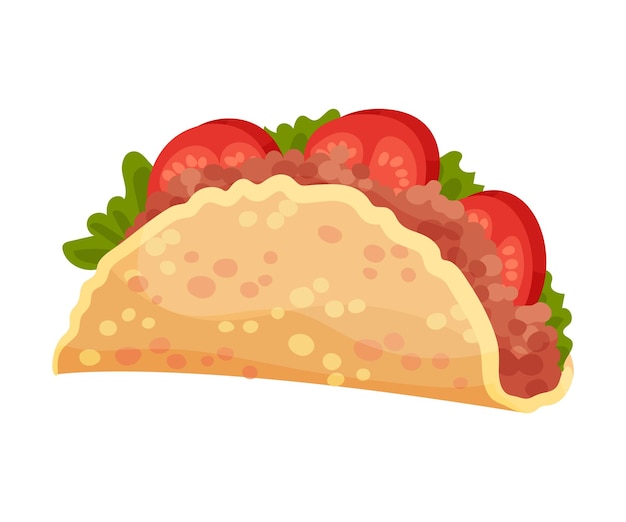 Ilustración vectorial tradicional de bocadillos de quesadilla Varios ingredientes envueltos en tortitas de granos múltiples Entrada mexicana rellena de carne y verduras