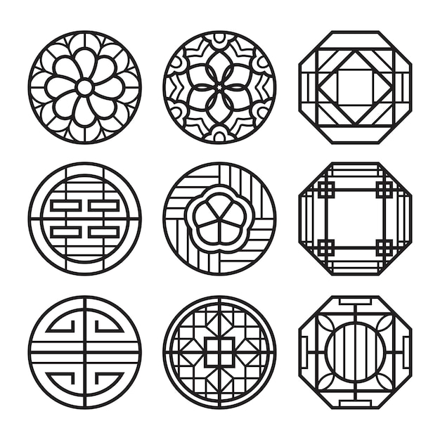Ilustración vectorial tradicional coreana del marco de la ventana