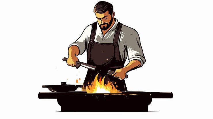 Vector ilustración vectorial tradicional de herrero para talleres de artesanos y diseños de metalurgia