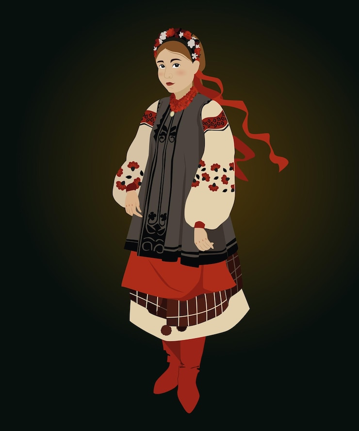 Vector ilustración vectorial del traje popular ucraniano