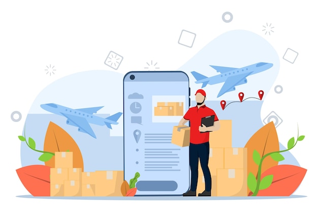 ilustración vectorial del transporte aéreo que los paquetes de entrega pueden llevar a cualquier parte