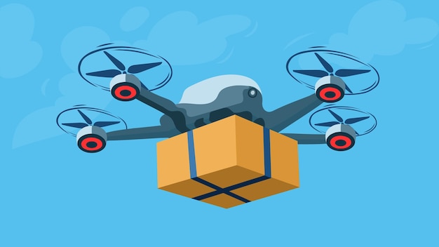 Ilustración vectorial de transporte de carga con aviones no tripulados