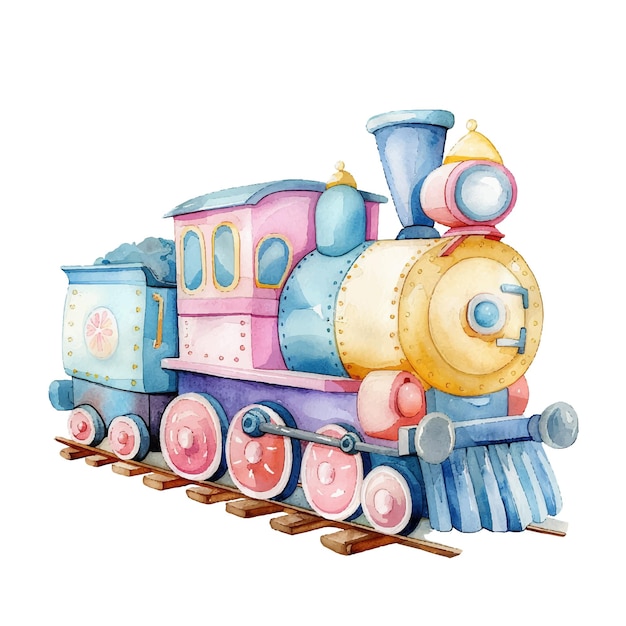 ilustración vectorial de tren lindo en estilo acuarela