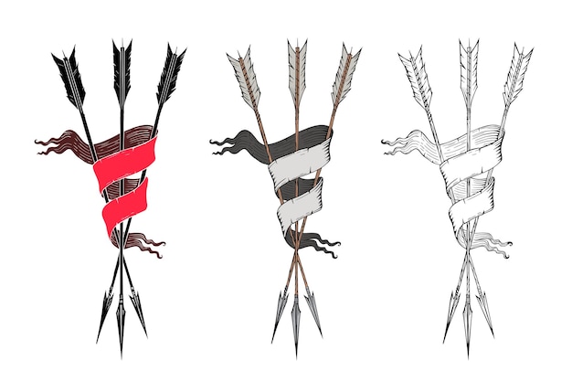 Ilustración vectorial de tres flechas cruzadas