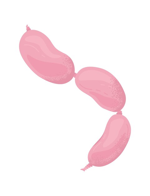 Ilustración vectorial de tres salchichas rosadas vinculadas elemento de diseño de producto de carne simple plano