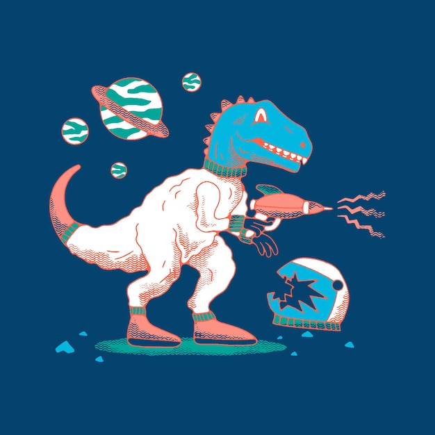 Ilustración vectorial de TRex en el espacio exterior dibujada a mano