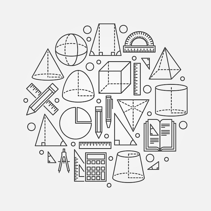 Vector ilustración vectorial de trigonometría y geometría en estilo de línea fina