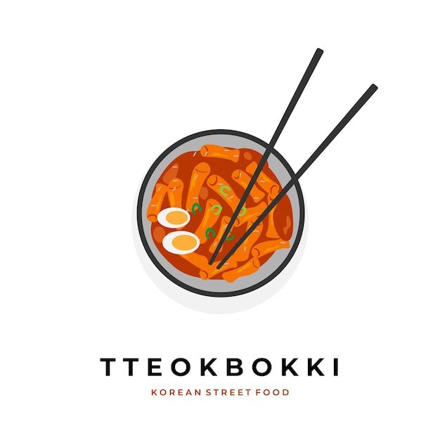 Vector ilustración vectorial de tteokbokki con salsa gochujang en un recipiente listo para servir