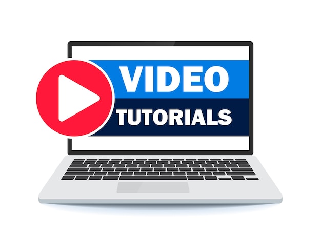 Ilustración vectorial de tutoriales con una computadora portátil. Concepto de banner de fondo para presentación de seminario web