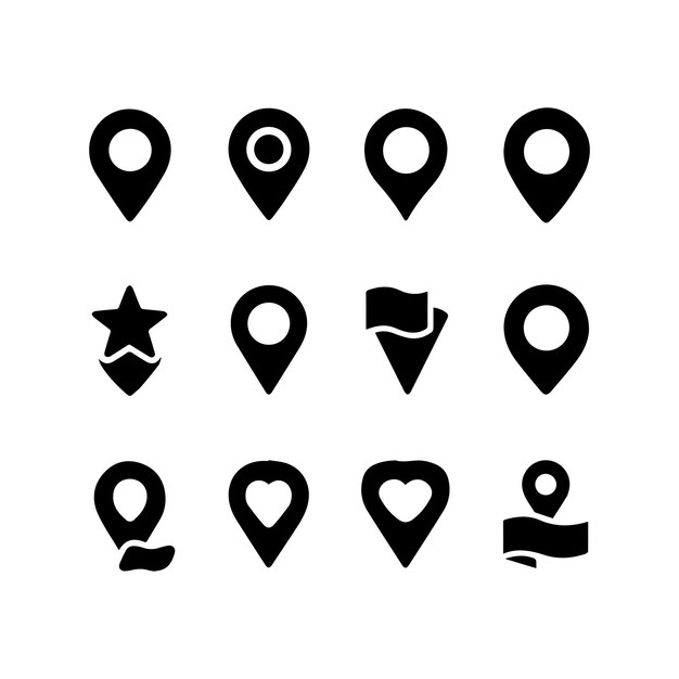 Ilustración vectorial de la ubicación y el conjunto de iconos del pin del mapa