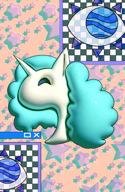 Ilustración vectorial de unicornio 3D con efecto granulado