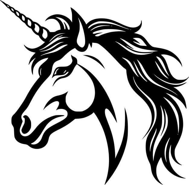 Vector ilustración vectorial de unicornio en blanco y negro