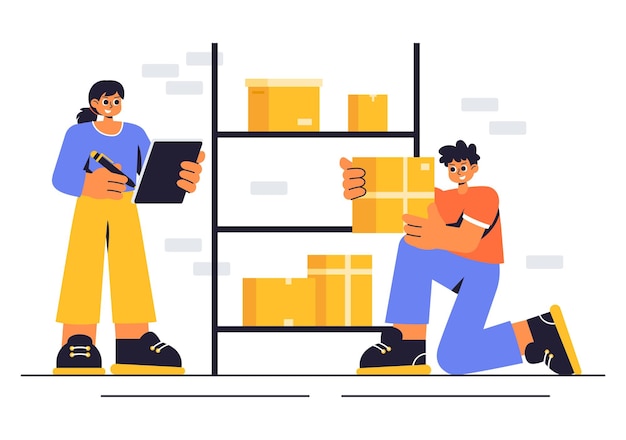 Ilustración vectorial de una unidad de almacenamiento automático con cajas de cartón llenas de artículos no utilizados en un mini almacén o garaje de alquiler con un fondo