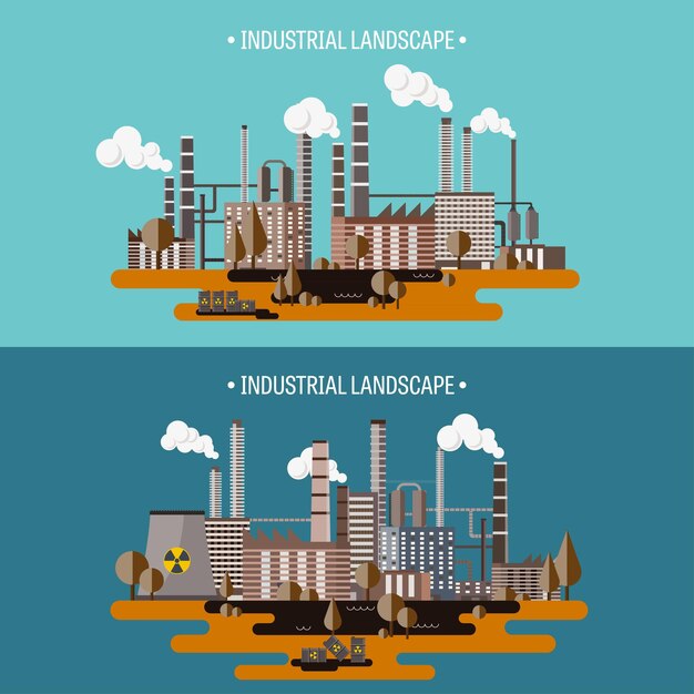 Ilustración vectorial de la urbanización y la revolución industrial contaminación del aire por tuberías petróleo y gas combustible eps