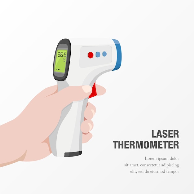 Ilustración vectorial del uso de un termómetro infrarrojo Compruebe la temperatura corporal con el termómetro