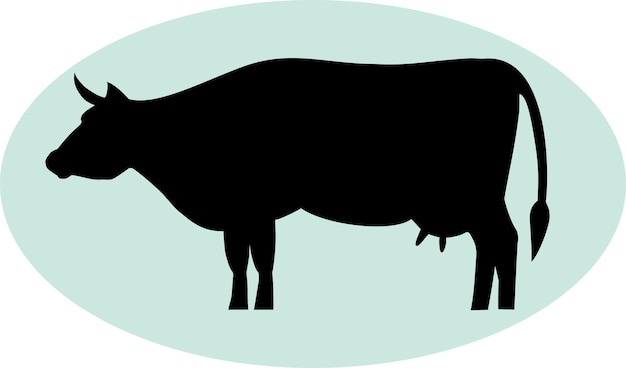 Ilustración vectorial de una vaca de silueta negra. Fondo blanco aislado. Perfil de vista lateral de vaca de icono