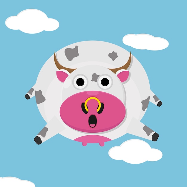 ilustración vectorial de una vaca volando en el cielo.