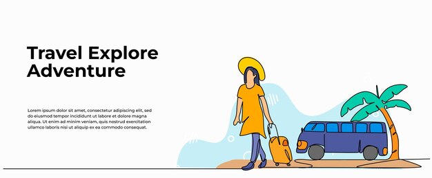 Ilustración vectorial de unas vacaciones llevando una maleta apartamento moderno en estilo de línea continua