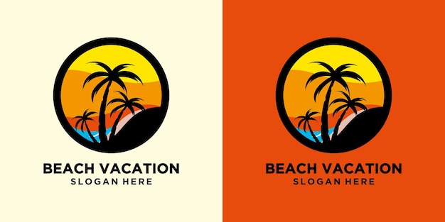 ilustración vectorial de vacaciones de verano en la playa logo vacaciones familiares en la playa logo surf