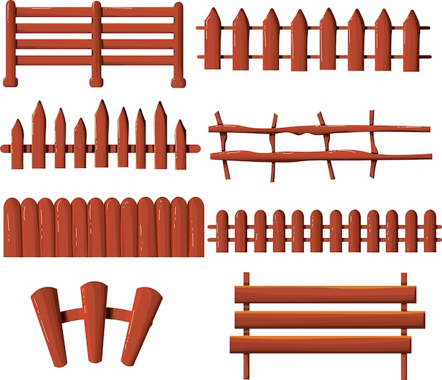 Vector ilustración vectorial de valla de madera en estilo plano