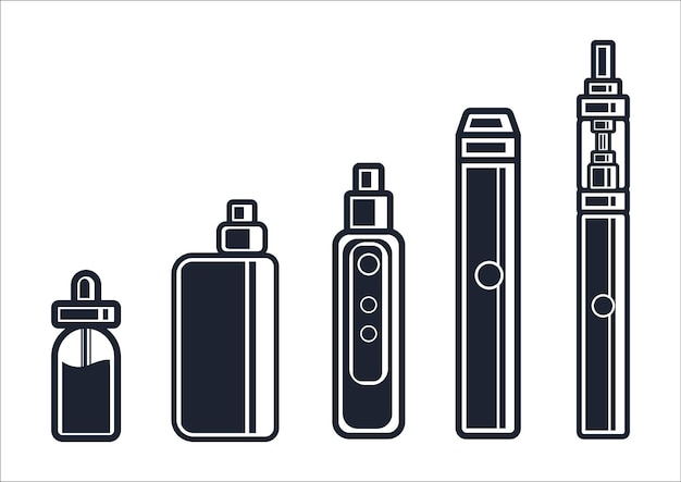 Vector ilustración vectorial de varios vapes y líquidos