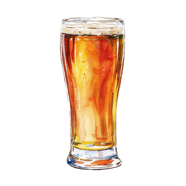 Ilustración vectorial de un vaso de cerveza en estilo acuarela