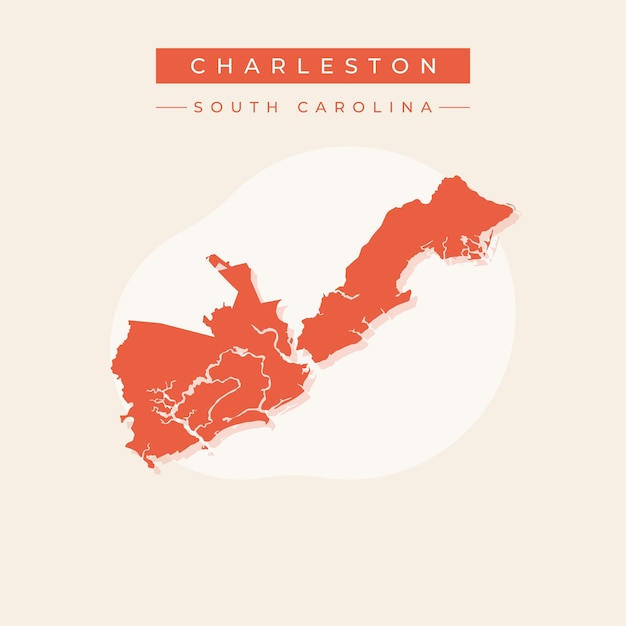 Ilustración vectorial del vector del mapa de Charleston en Carolina del Sur