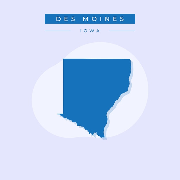 Ilustración vectorial vectorial del mapa de Des Moines en el estado de Iowa