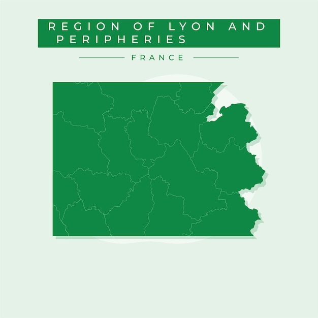Ilustración vectorial vectorial del mapa de la región de Lyon y las periferias de Francia